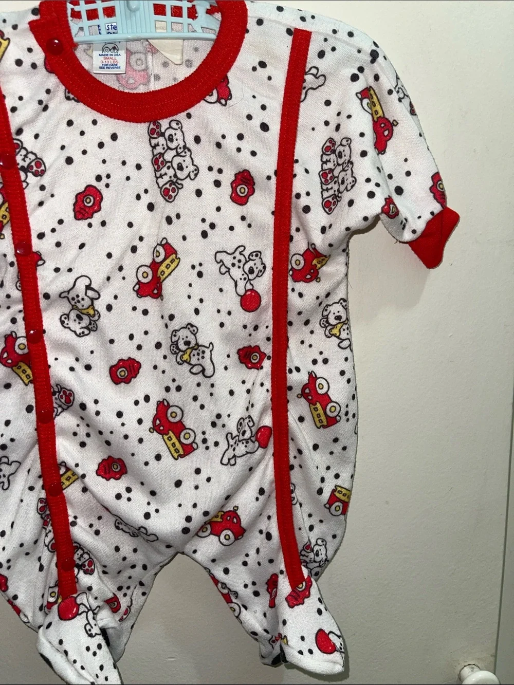 Vintage Buster Brown Footie One-Piece Sleeper Firemen Dalmatians Red Trim Sz 0/3